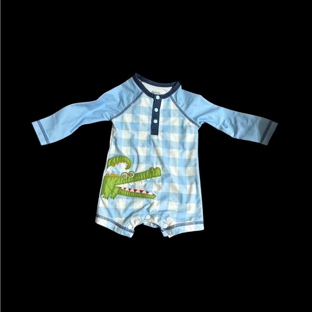 Mud Pie Blue and White Baby swim Romper